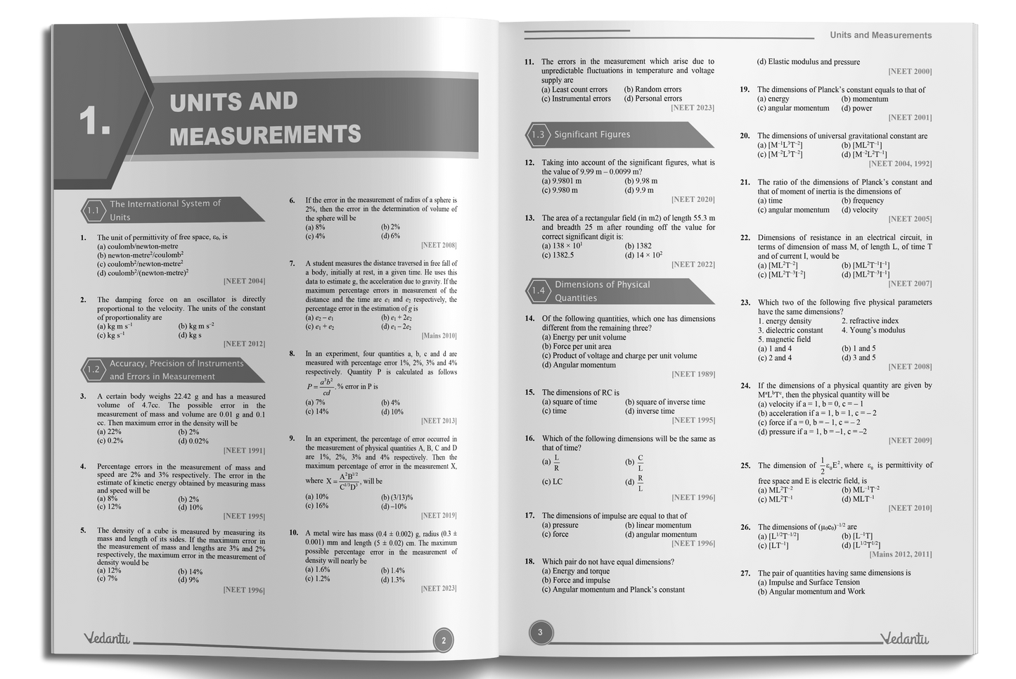 Vedantu 37 Years NEET Previous Year Solved Question Papers (PYQ) | Physics, Chemistry, and Biology | For NEET 2025 Exam