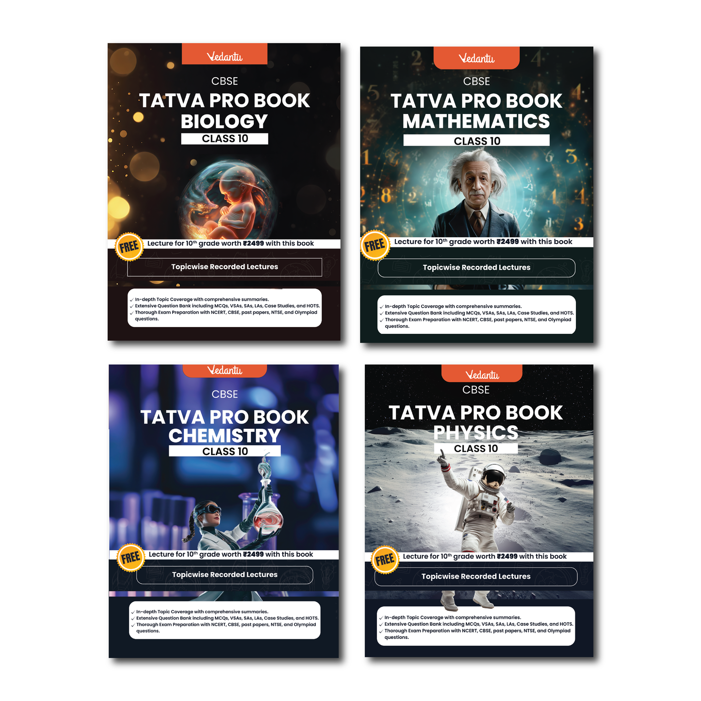 Vedantu Tatva Pro Question Bank Book CBSE Class 10 Set of 4 Books | Mathematics ,Physics, Chemistry, Biology | Chapterwise - Topicwise Theory and Previous Year Questions | Free CBSE Class 10 Year Long Recorded Course